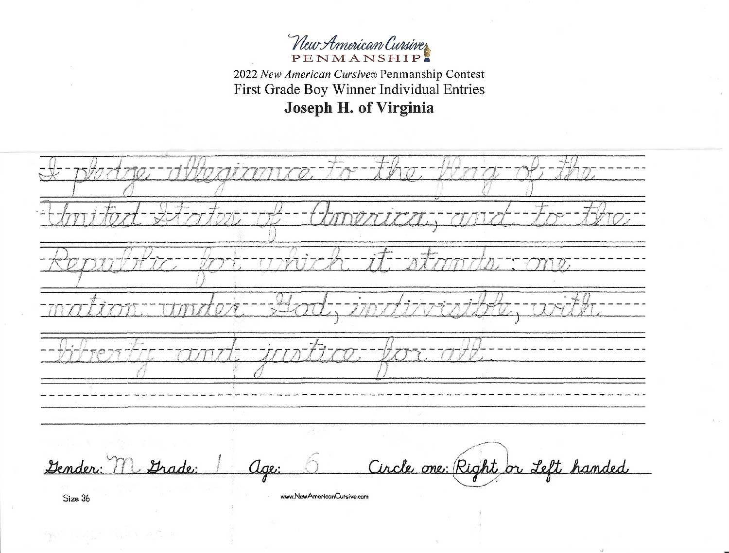 2022 Handwriting Contest Winners New American Cursive